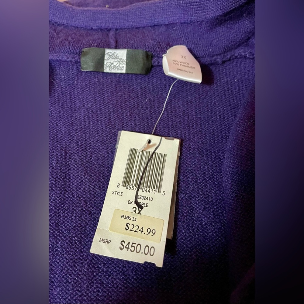 🪻NWT Saks Fifth Avenue Deep Purple Women's Cardigan 🪻 - Picture 4 of 7